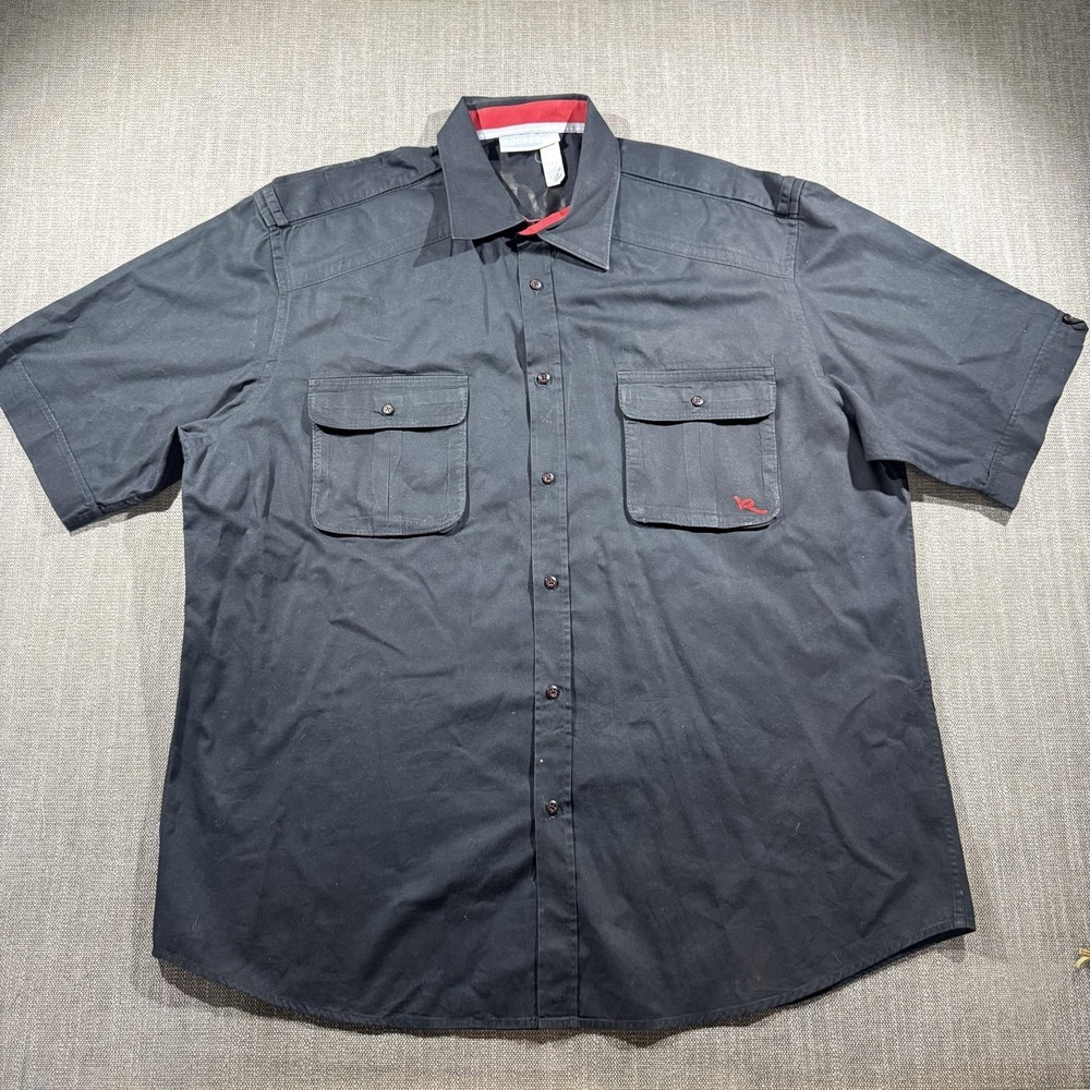 Rocawear Shirt Mens 2XL Black Short Sleeve Button Up Graphic Back Streetwear